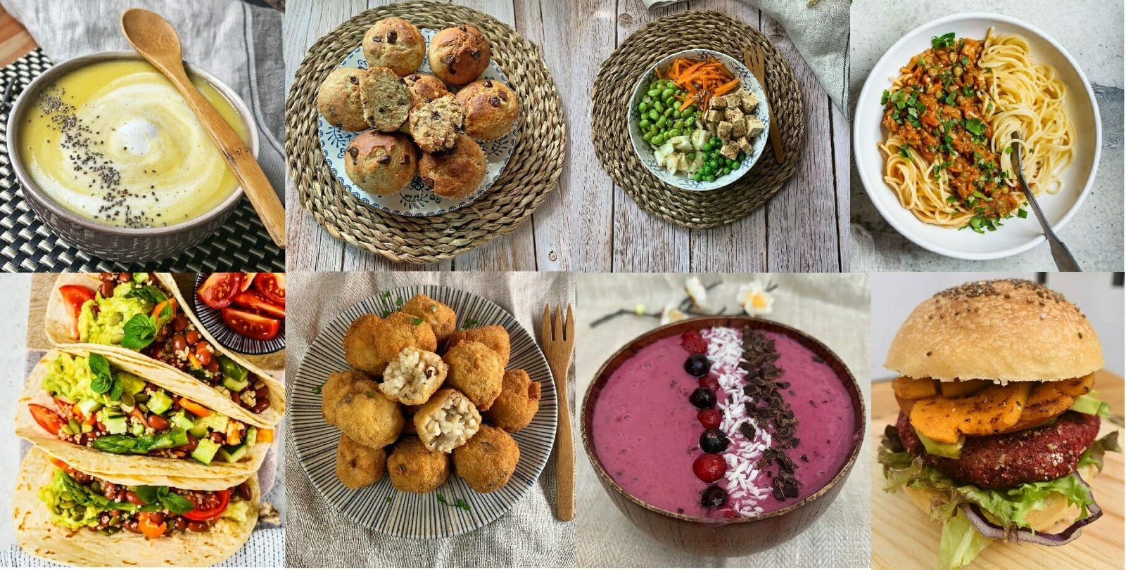 En esta imagen aparecen diferentes fotos de platos veganos